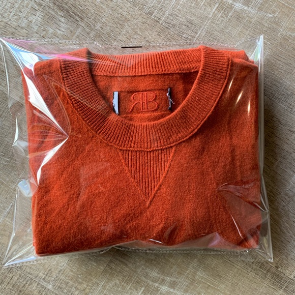 Banana Republic 100% Cashmere Sweater Mens L Crew BR Logo Orange Jumper pullover - Picture 11 of 12